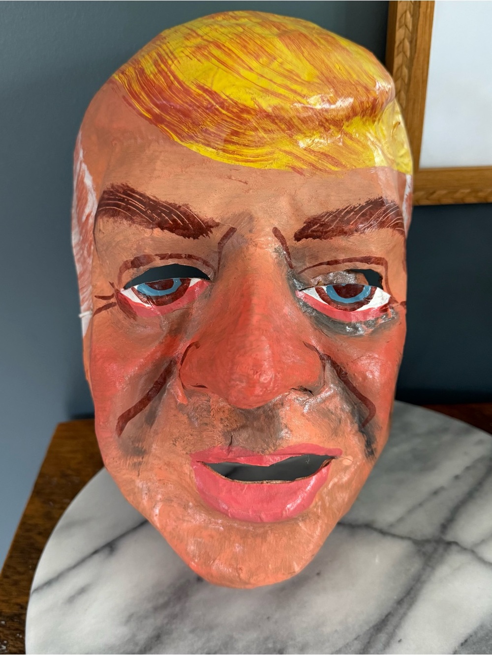 Paper Mache Face Mask Folk Art Halloween Carnival Hand Painted Man Vintage